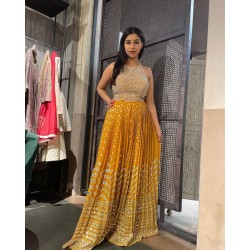 Haldi special designer yellow color jump suit